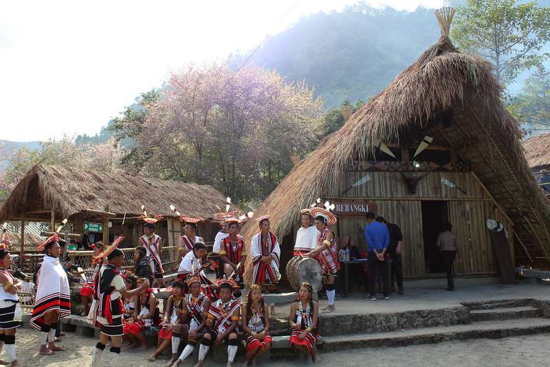 Tribes gathering at a naga morung during the festival
