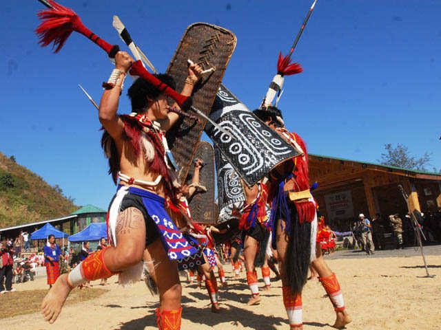 Naga warrior dance at the Hornbill Festival, Kisama